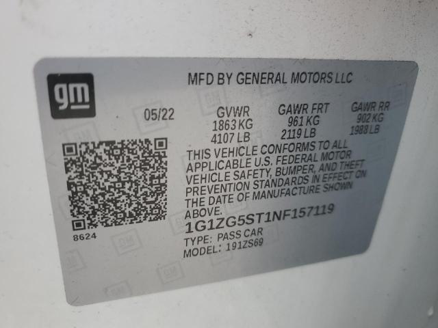 1G1ZG5ST1NF157119 - 2022 CHEVROLET MALIBU RS 白色 照片 12