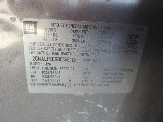 2CNALFEC6B6356105 - 2011 CHEVROLET EQUINOX LTZ GRAY photo 13