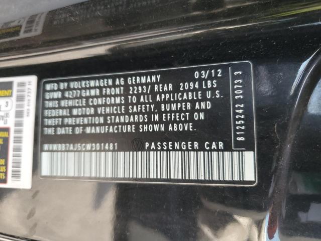 WVWBB7AJ5CW301481 - 2012 VOLKSWAGEN GOLF BLACK photo 12