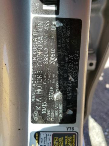 KNAFK4A65G5533776 - 2016 KIA FORTE LX SILVER photo 12