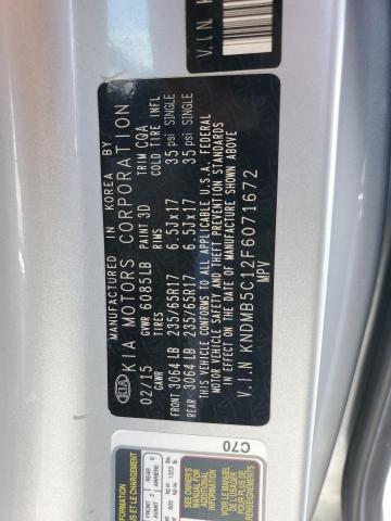 KNDMB5C12F6071672 - 2015 KIA SEDONA LX SILVER photo 12