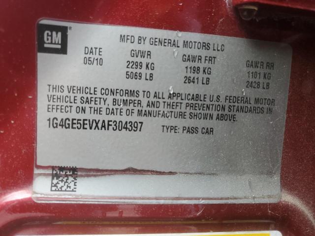 1G4GE5EVXAF304397 - 2010 BUICK LACROSSE CXS RED photo 12