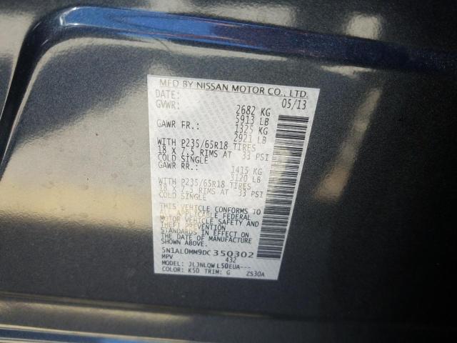 5N1AL0MM9DC350302 - 2013 INFINITI JX35 GRAY photo 10