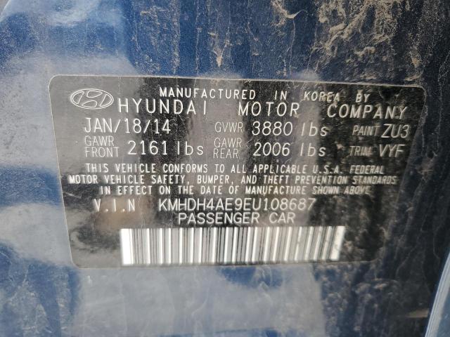 KMHDH4AE9EU108687 - 2014 HYUNDAI ELANTRA SE BLUE photo 13