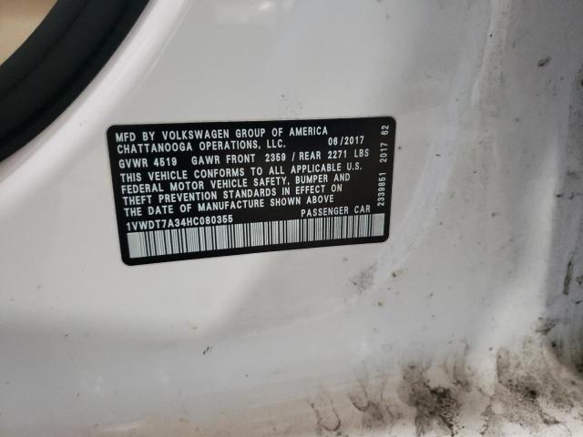 1VWDT7A34HC080355 - 2017 VOLKSWAGEN PASSAT R-LINE Weiß Foto 12