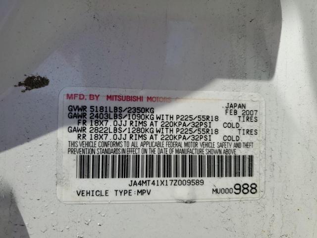 JA4MT41X17Z009589 - 2007 MITSUBISHI OUTLANDER XLS WHITE photo 13