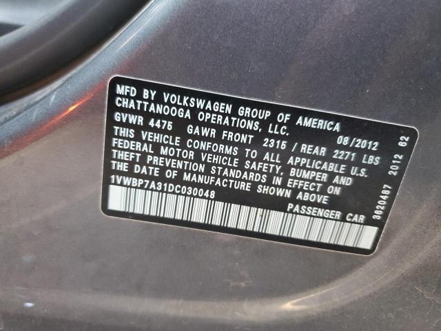 1VWBP7A31DC030048 - 2013 VOLKSWAGEN PASSAT SE GRAY photo 12
