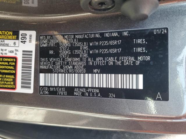5TDYRKEC1RS190859 - 2024 TOYOTA SIENNA XLE 灰色 照片 13