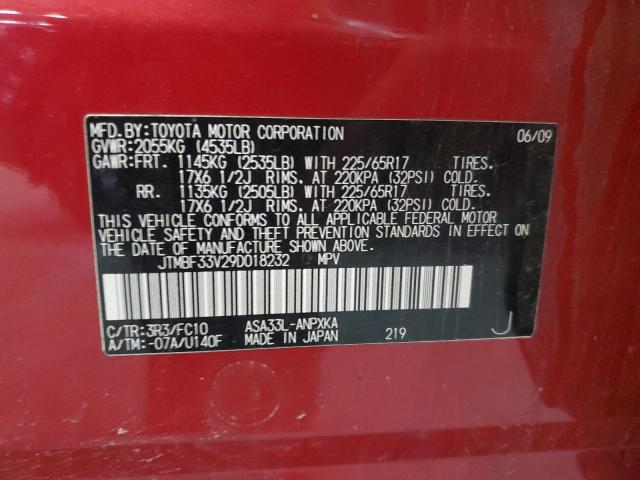 JTMBF33V29D018232 - 2009 TOYOTA RAV4 RED photo 12