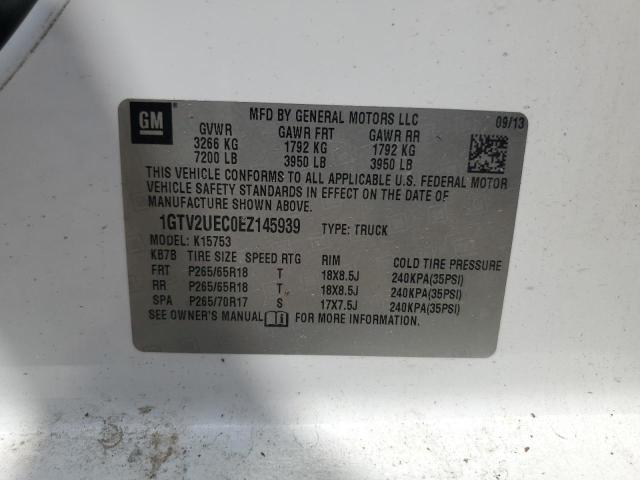 1GTV2UEC0EZ145939 - 2014 GMC SIERRA K1500 SLE WHITE photo 12