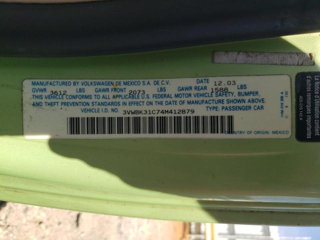 3VWBK31C74M412879 - 2004 VOLKSWAGEN NEW BEETLE GL 绿色 照片 12