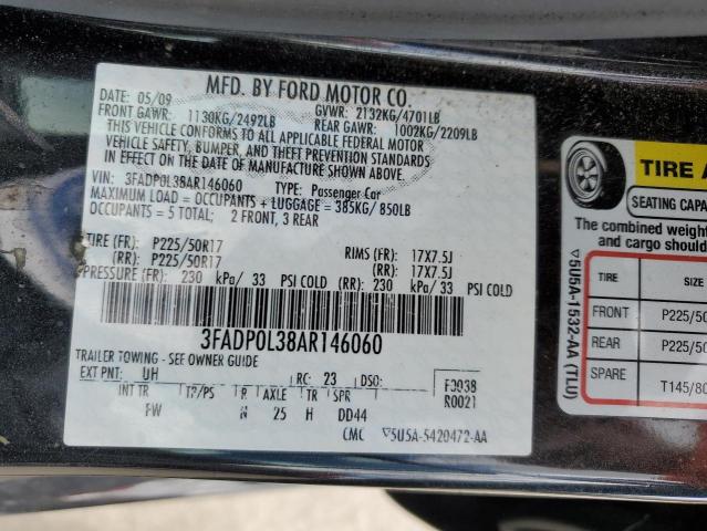 3FADP0L38AR146060 - 2010 FORD FUSION HYBRID BLACK photo 12