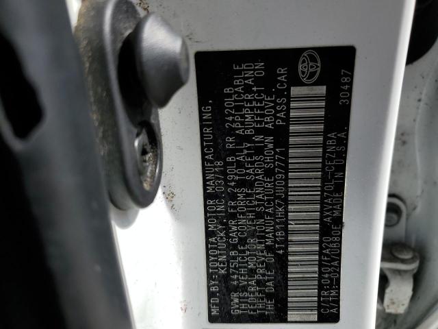 4T1B11HK7JU097771 - 2018 TOYOTA CAMRY L WHITE photo 12