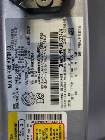 3FA6P0H9XDR333424 - 2013 FORD FUSION SE SILVER photo 12