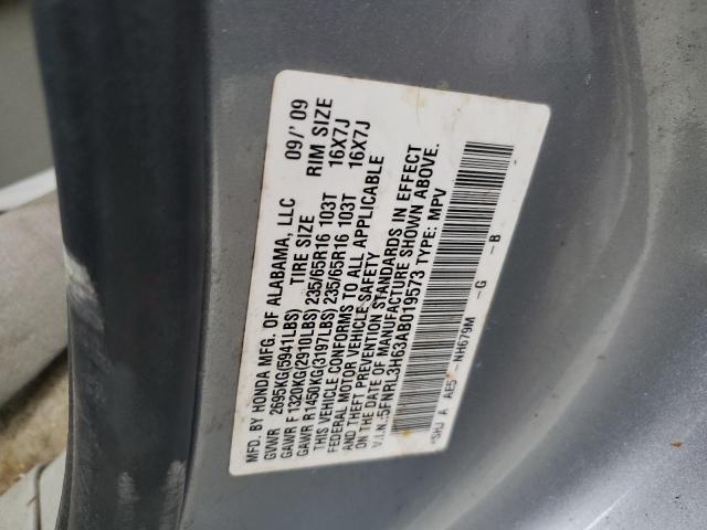 5FNRL3H63AB019573 - 2010 HONDA ODYSSEY EXL GRAY photo 13