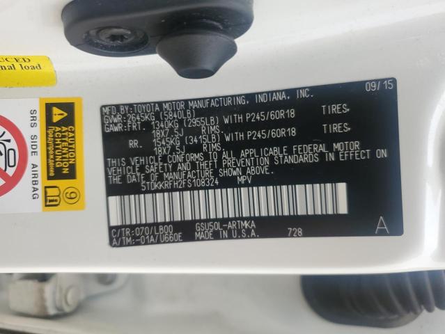 5TDKKRFH2FS108324 - 2015 TOYOTA HIGHLANDER XLE 白色 照片 13