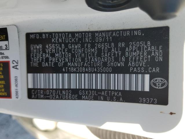 4T1BK3DB4BU435000 - 2011 TOYOTA AVALON BASE WHITE photo 13