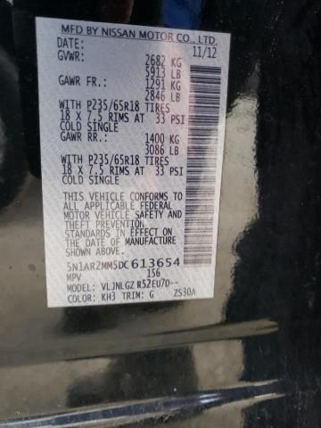 5N1AR2MM5DC613654 - 2013 NISSAN PATHFINDER S 黑色 照片 13