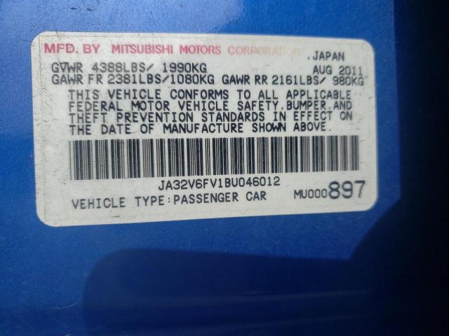 JA32V6FV1BU046012 - 2011 MITSUBISHI LANCER RALLIART BLUE photo 13