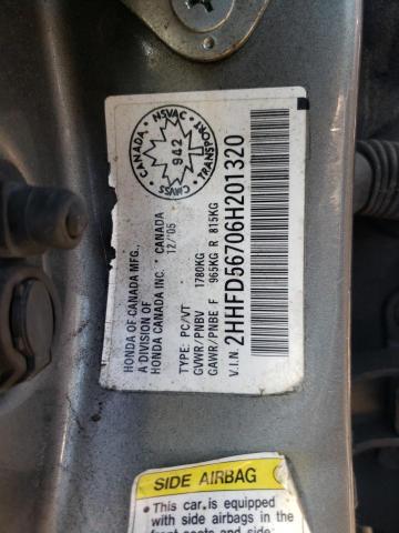 2HHFD56706H201320 - 2006 ACURA CSX PREMIUM GRAY photo 10