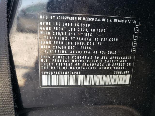 3VV2B7AX1JM204281 - 2018 VOLKSWAGEN TIGUAN SE أسود صورة 14