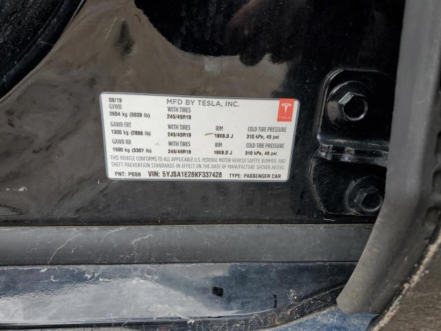 5YJSA1E28KF337428 - 2019 TESLA MODEL S შავი ფოტო 13