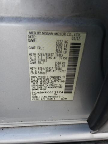 5N1AR1NN9CC613124 - 2012 NISSAN PATHFINDER S SILVER photo 13