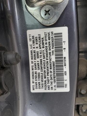 19XFB2F93CE028697 - 2012 HONDA CIVIC EXL CHARCOAL photo 12