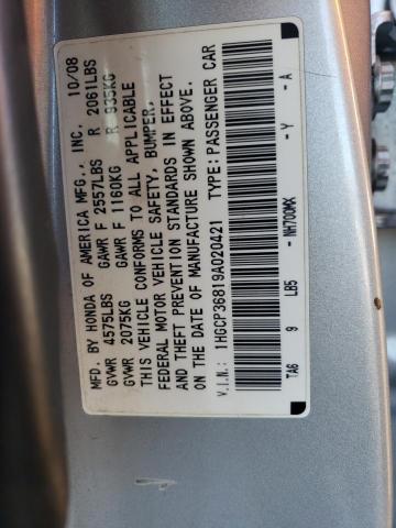 1HGCP36819A020421 - 2009 HONDA ACCORD EXL SILVER photo 12