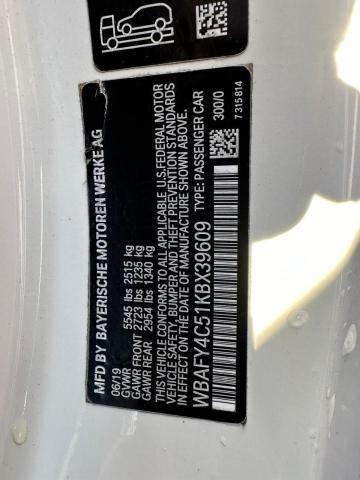 WBAFY4C51KBX39609 - 2019 BMW M850XI WHITE photo 10