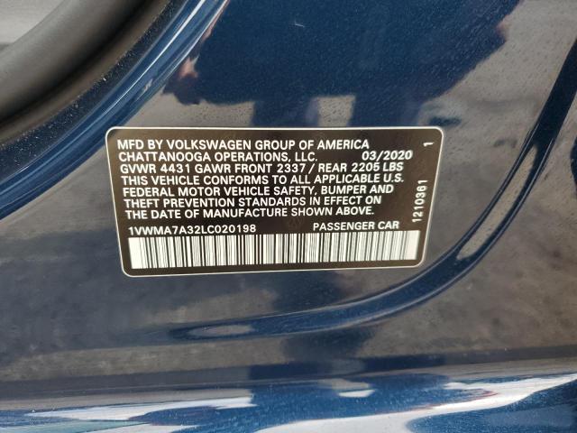 1VWMA7A32LC020198 - 2020 VOLKSWAGEN PASSAT R-LINE Mavi foto 12