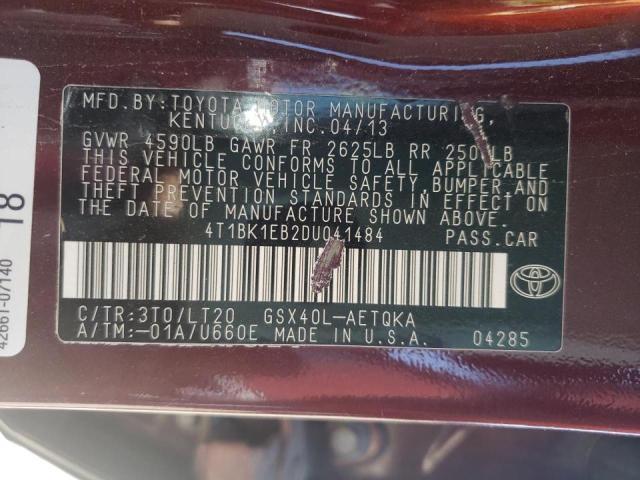 4T1BK1EB2DU041484 - 2013 TOYOTA AVALON BASE Bordo foto 10