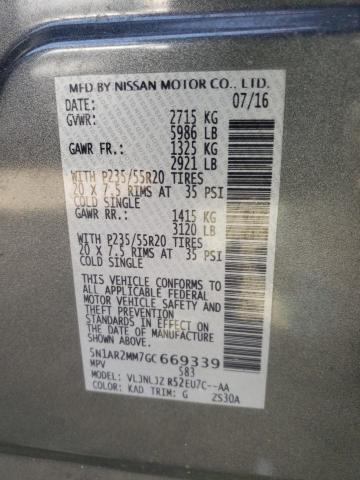 5N1AR2MM7GC669339 - 2016 NISSAN PATHFINDER S GRAY photo 13