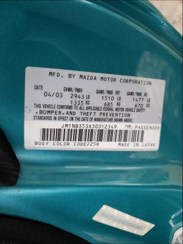 JM1NB353X30312349 - 2003 MAZDA MX-5 MIATA BASE TURQUOISE photo 10