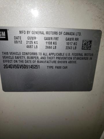 2G4GV5GV5D9145251 - 2013 BUICK REGAL GS Кремовый фото 12