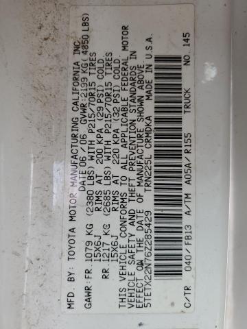 5TETX22N76Z285429 - 2006 TOYOTA TACOMA ACCESS CAB თეთრი ფოტო 13