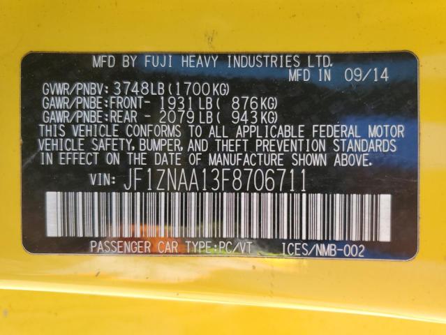 JF1ZNAA13F8706711 - 2015 TOYOTA SCION FR-S YELLOW photo 13