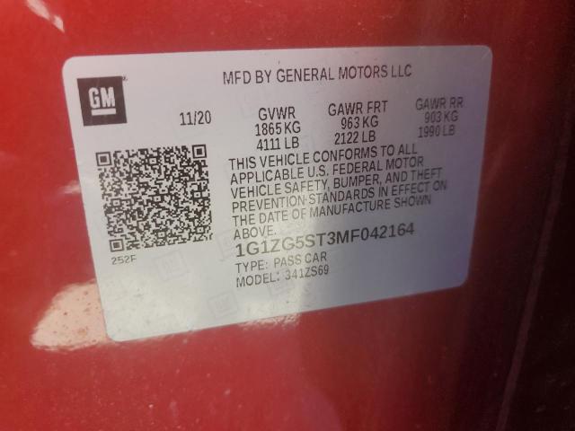 1G1ZG5ST3MF042164 - 2021 CHEVROLET MALIBU RS 红色 照片 13