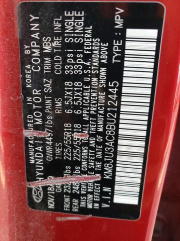 KM8JU3AC8BU212445 - 2011 HYUNDAI TUCSON GLS RED photo 13