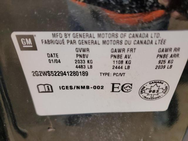 2G2WS522941280189 - 2004 PONTIAC GRAND PRIX GT2 შავი ფოტო 12