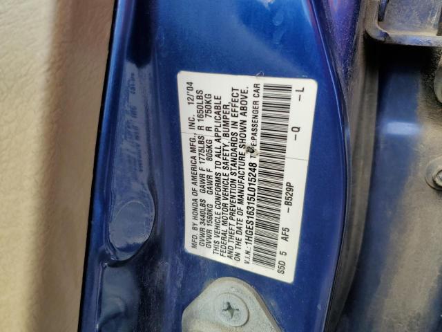 1HGES16315L015248 - 2005 HONDA CIVIC DX VP BLUE photo 12