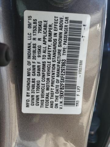 19XFB2F5XFE297863 - 2015 HONDA CIVIC LX GRAY photo 12