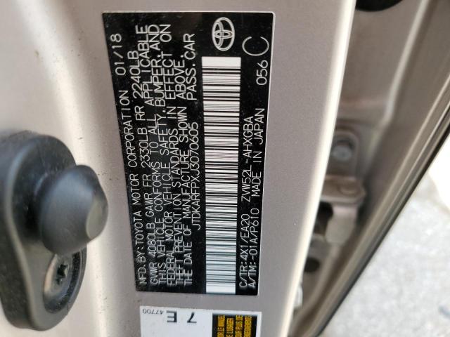 JTDKARFPXJ3070605 - 2018 TOYOTA PRIUS PRIM SILVER photo 12