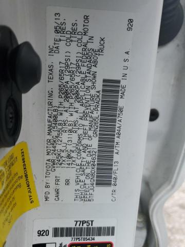 5TFJU4GN8DX046321 - 2013 TOYOTA TACOMA DOUBLE CAB PRERUNNER WHITE photo 12