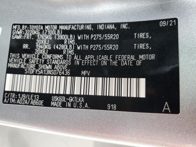 5TDFY5A13NS076436 - 2022 TOYOTA SEQUOIA LIMITED SILVER photo 13