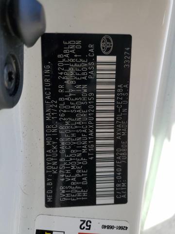 4T1G11AKXPU120159 - 2023 TOYOTA CAMRY SE NIGHT SHADE WHITE photo 12