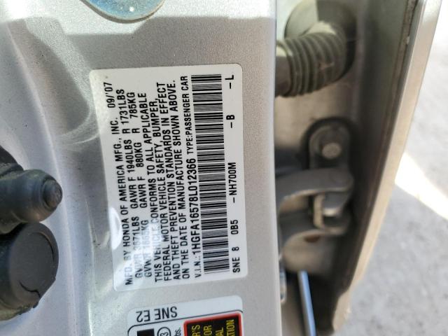 1HGFA16578L012366 - 2008 HONDA CIVIC LX SILVER photo 12