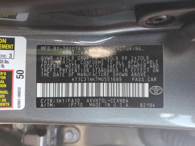 4T1C31AK7MU551689 - 2021 TOYOTA CAMRY LE GRAY photo 12