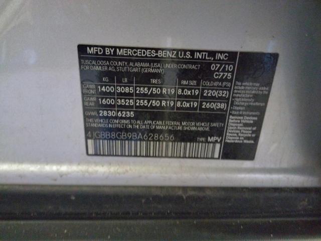 4JGBB8GB9BA628656 - 2011 MERCEDES-BENZ ML 350 4MATIC SILVER photo 12