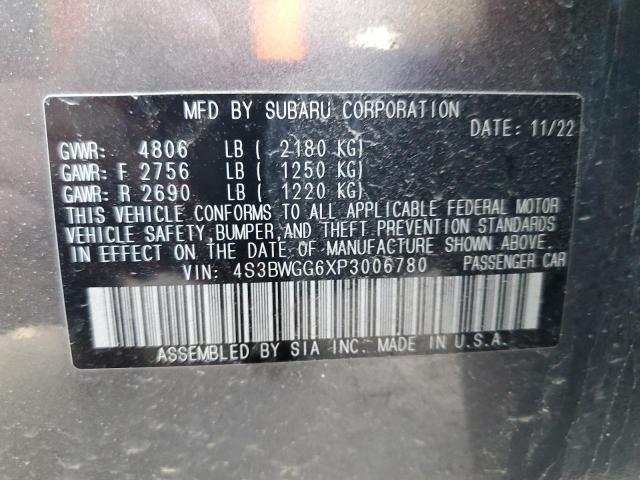 4S3BWGG6XP3006780 - 2023 SUBARU LEGACY SPORT GRAY photo 12